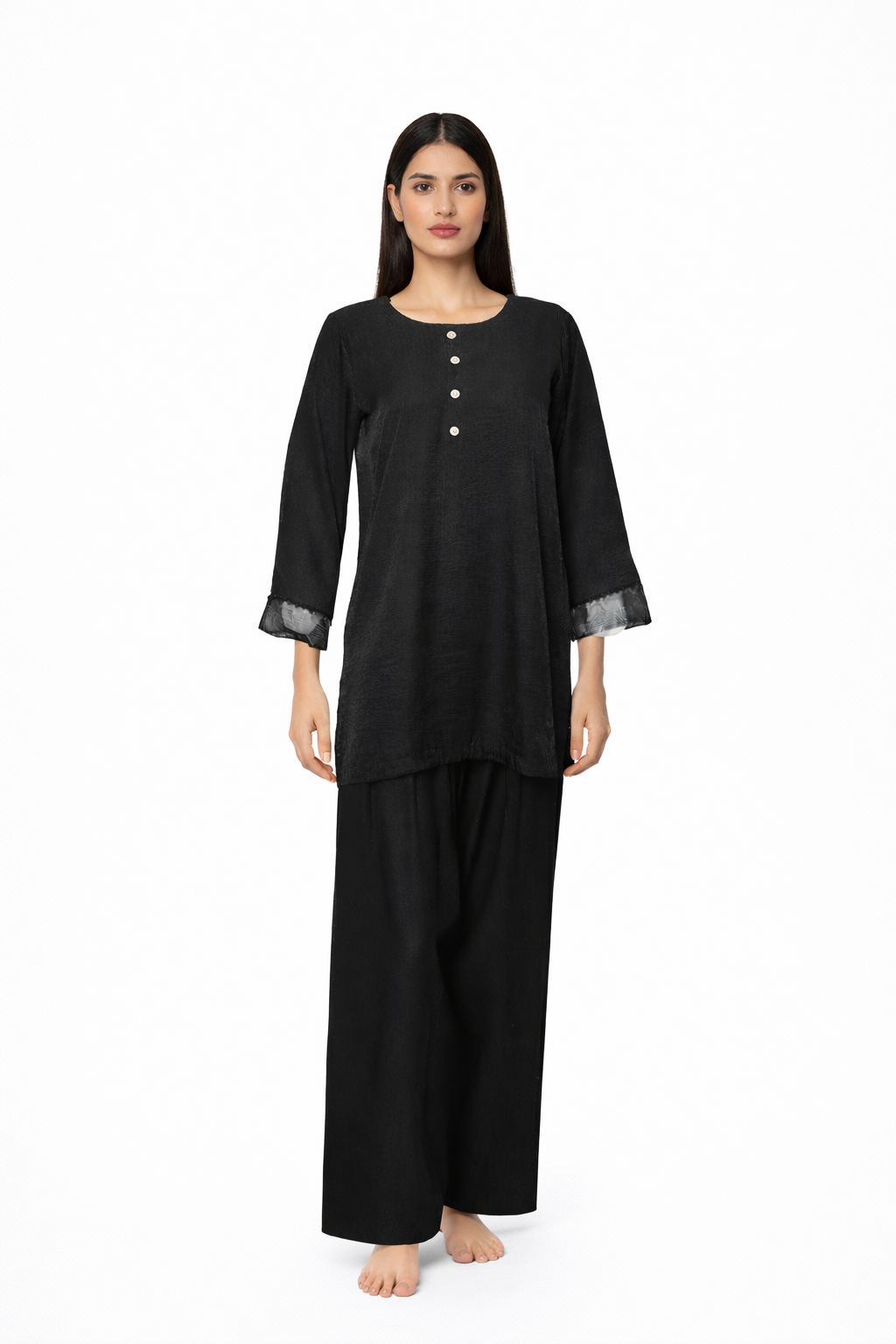 Black Cootn silk stitched 3 piece
