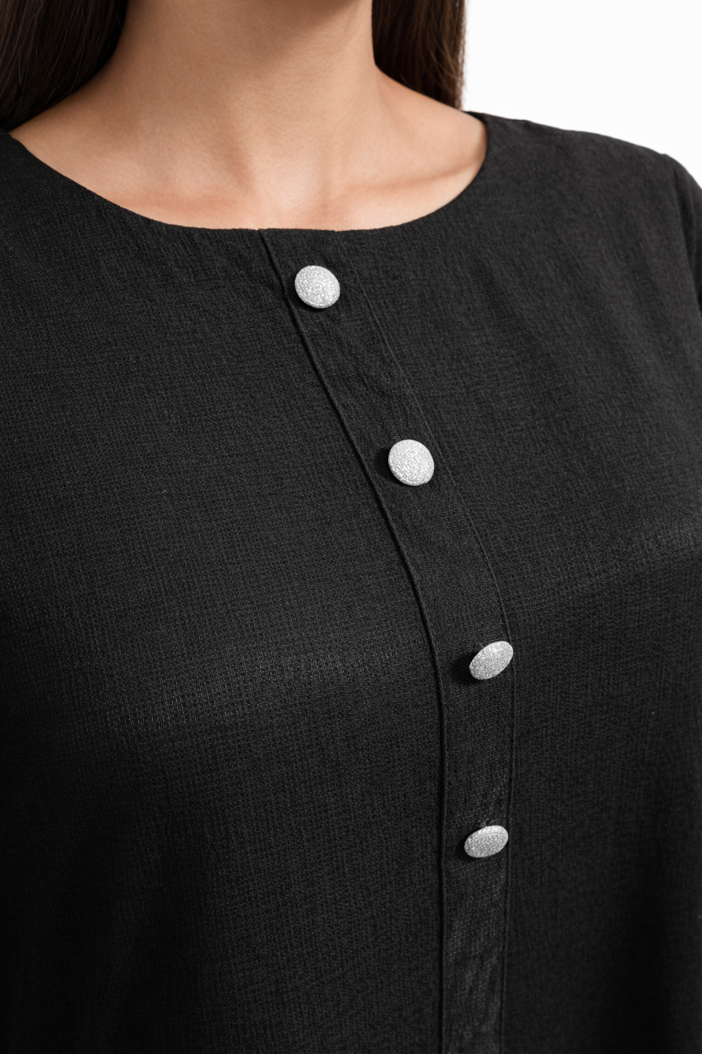 Black Cottn silk stitched 3 piece neckline