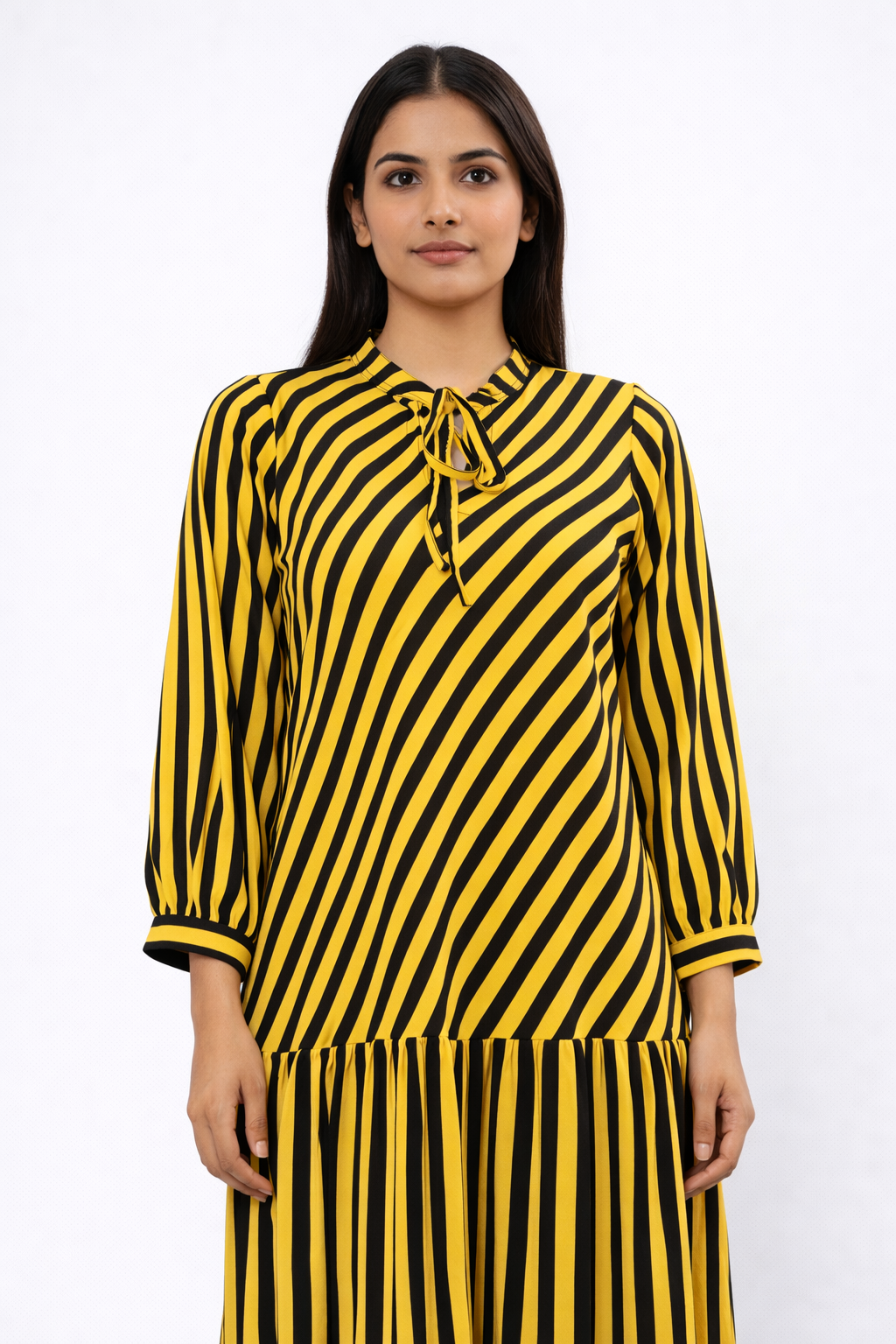 Black and yellow strip linen mexi 2 piece set 2