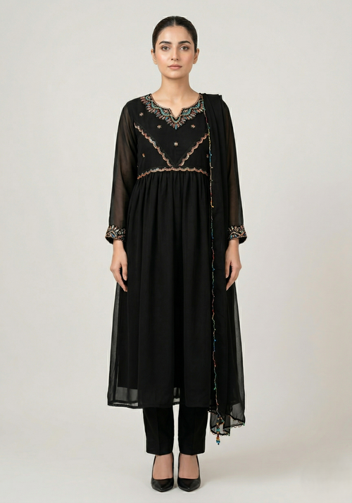 Black chiffon frock by aamelora
