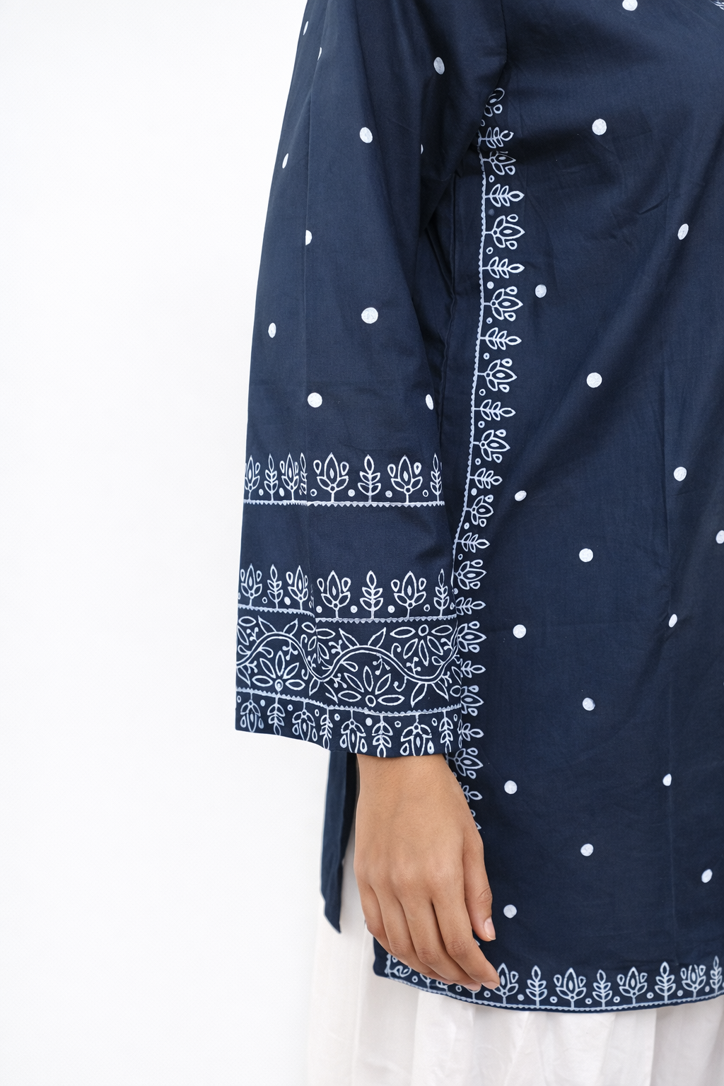 Blue Block Print 3 Piece suit  arm design