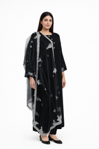 Stitched Black Cotton silk 3 piece