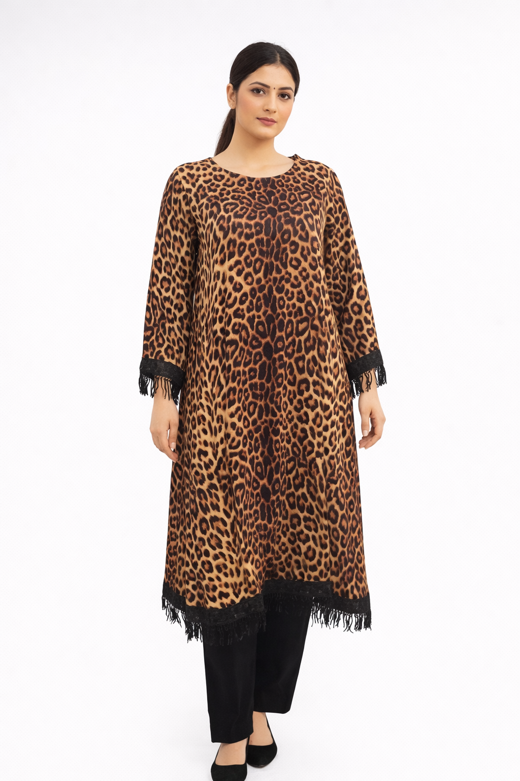 Cheetah A-line frok with plain trouser