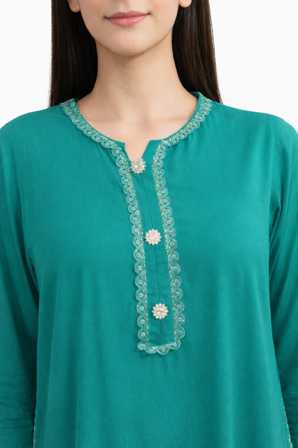 Stiched plain linen set sea green-3