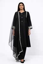 Stitched plain linen 3 piece set-1