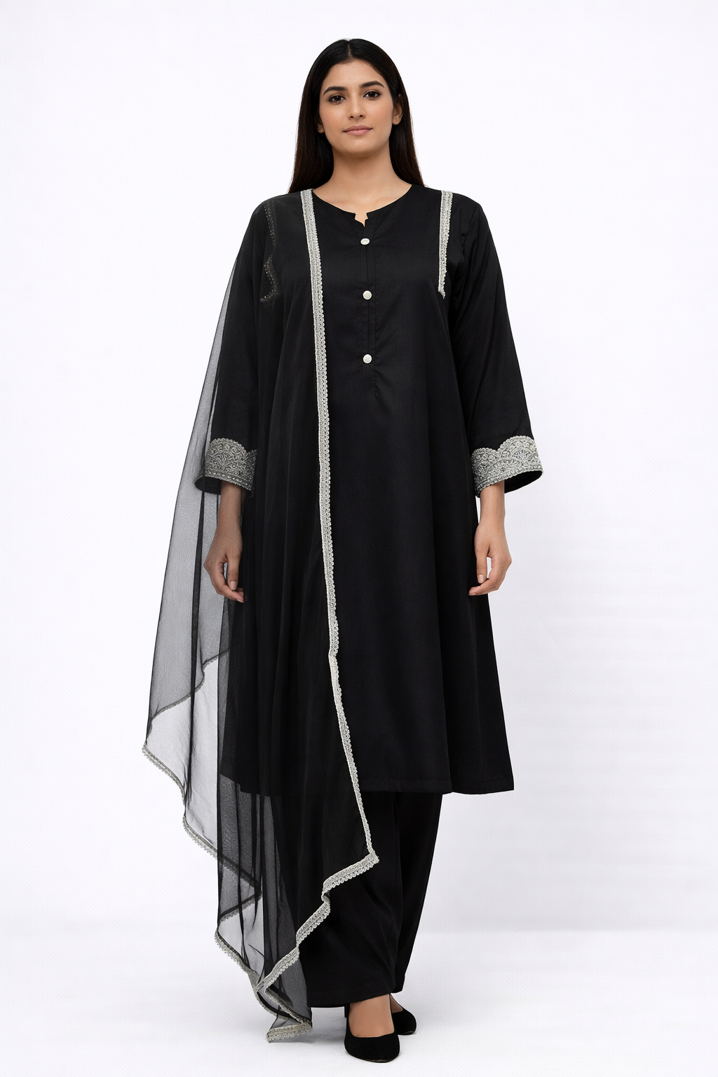 Stitched plain linen 3 piece set-1