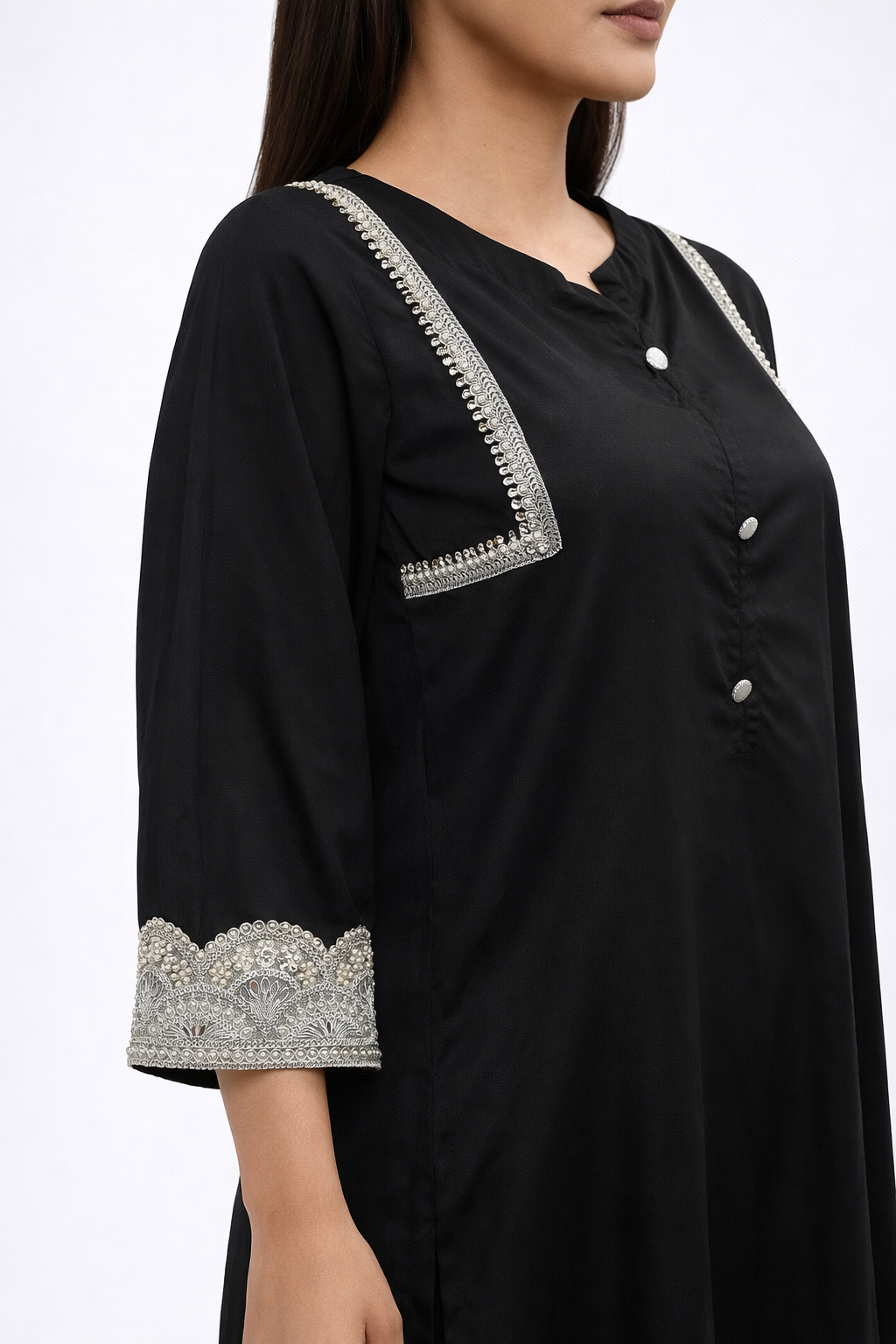 Stitched plain linen 3 piece set-3