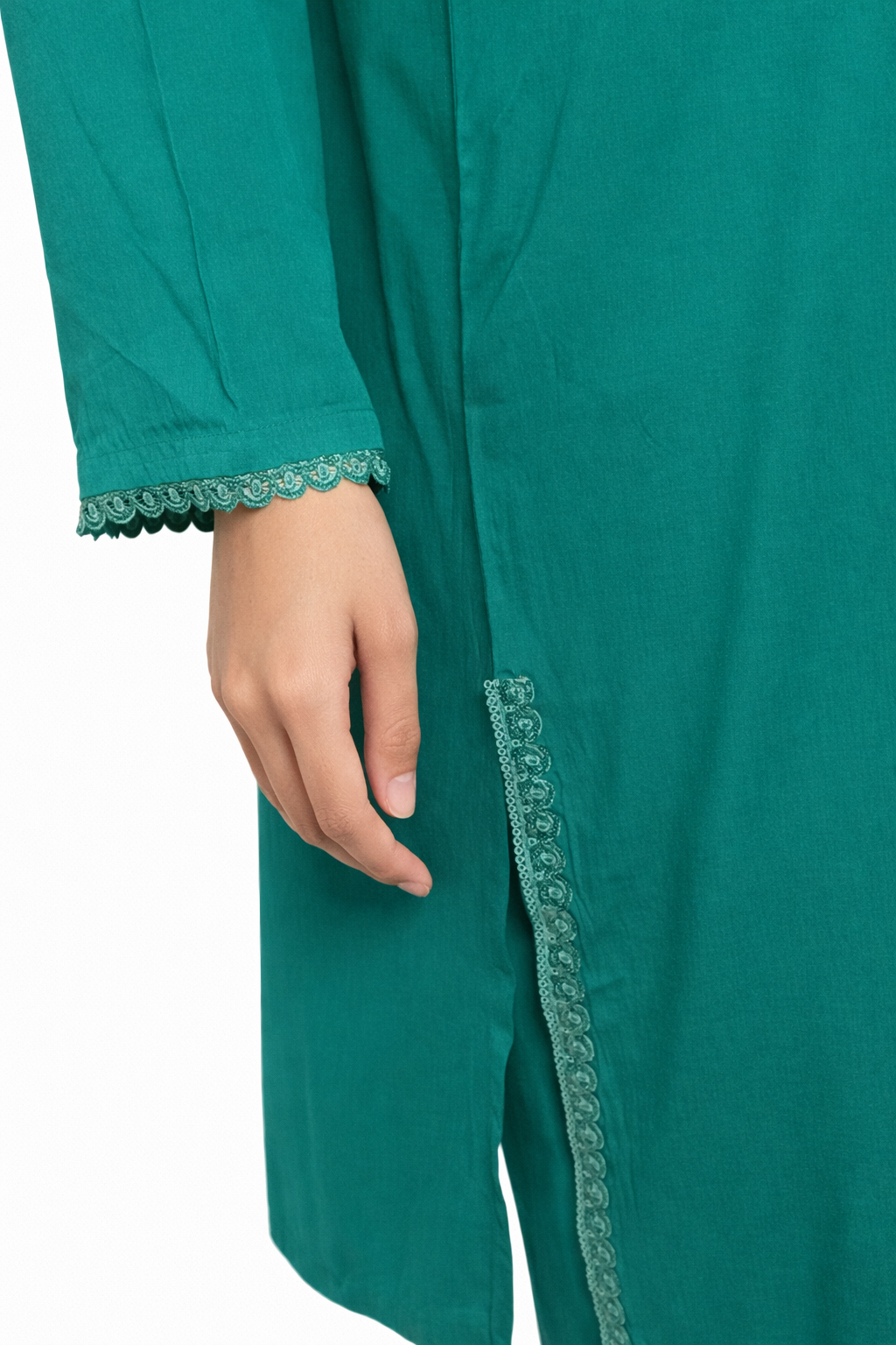 Stitched Plain green Linen 3 piece set
