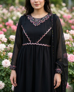Black chiffon Anarkali 4 piece