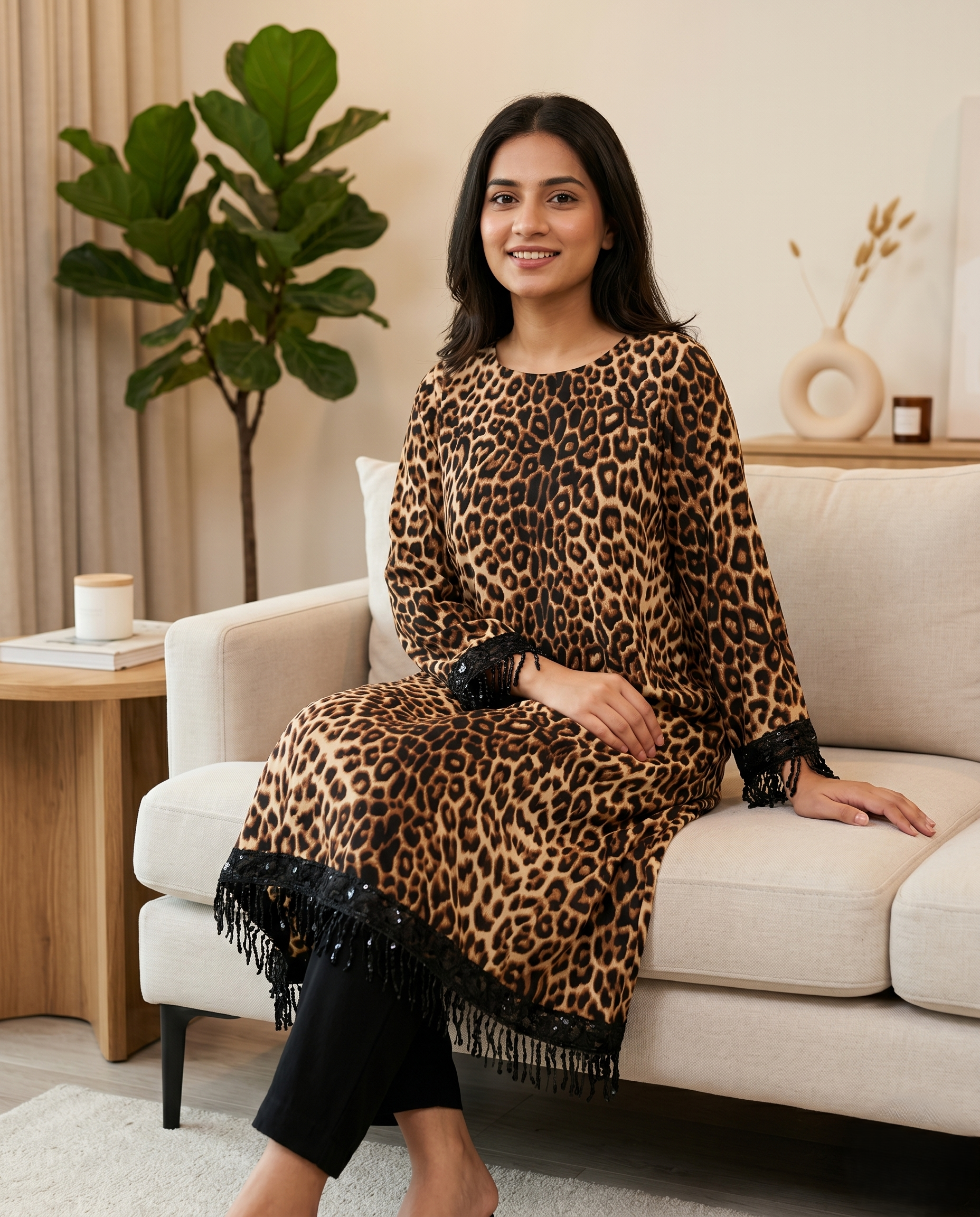 Linen Cheetah A-line frok set