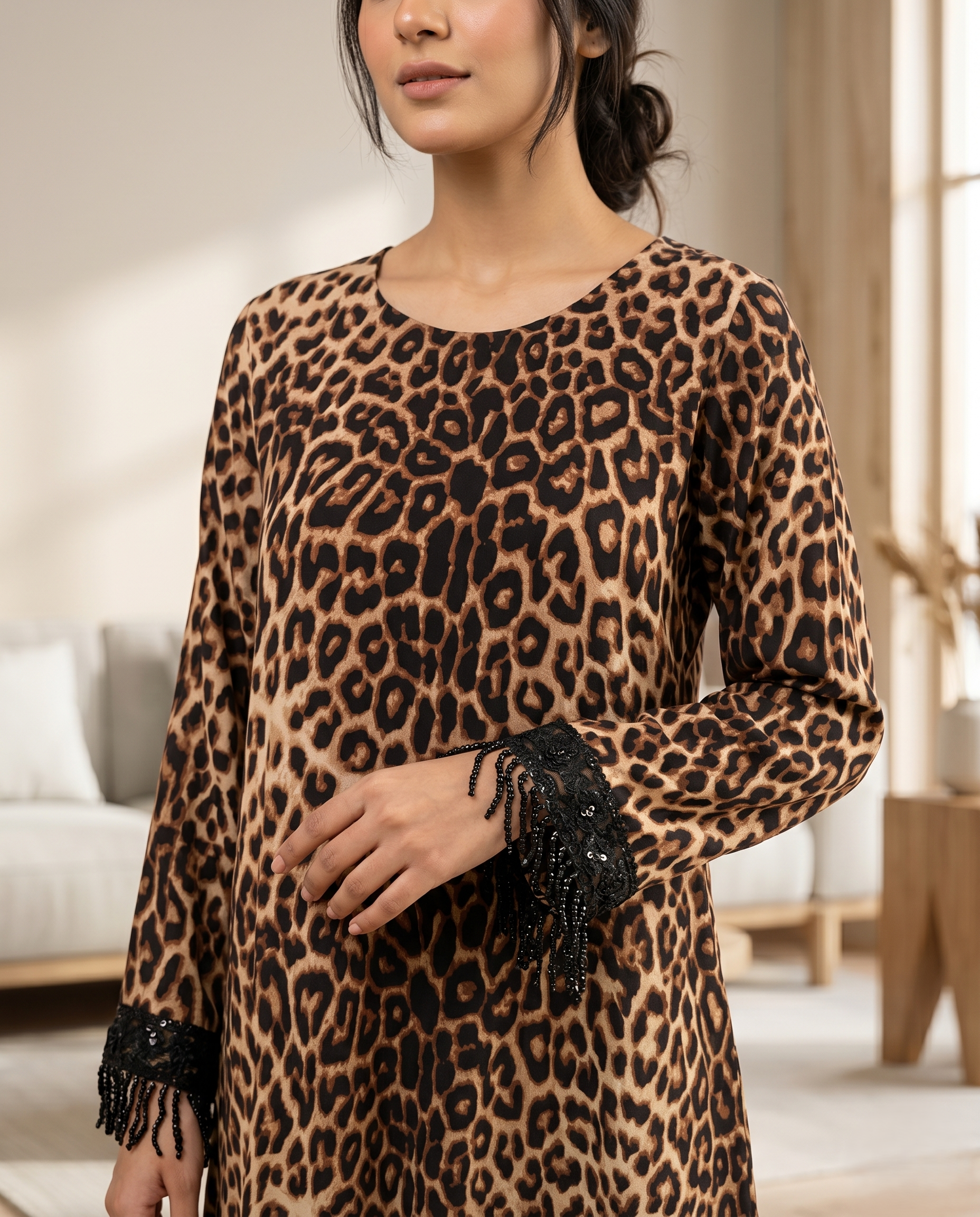 Linen Cheetah A-line frok set