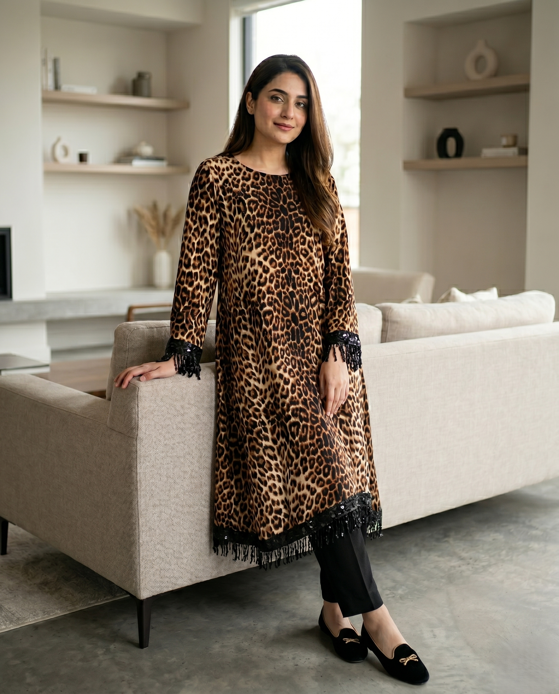 Linen Cheetah A-line frok set