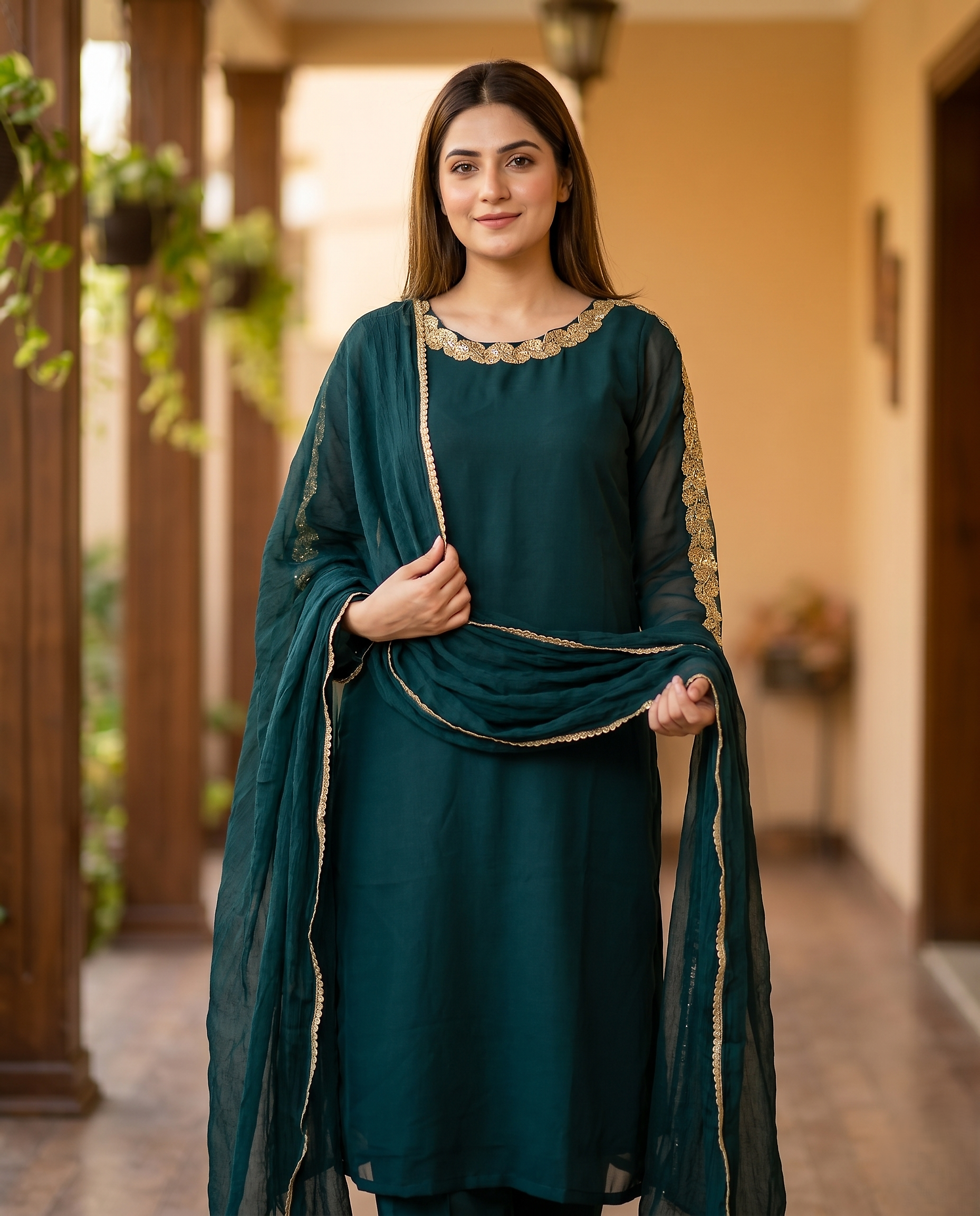 Green Chiffon 4-piece Kurta set