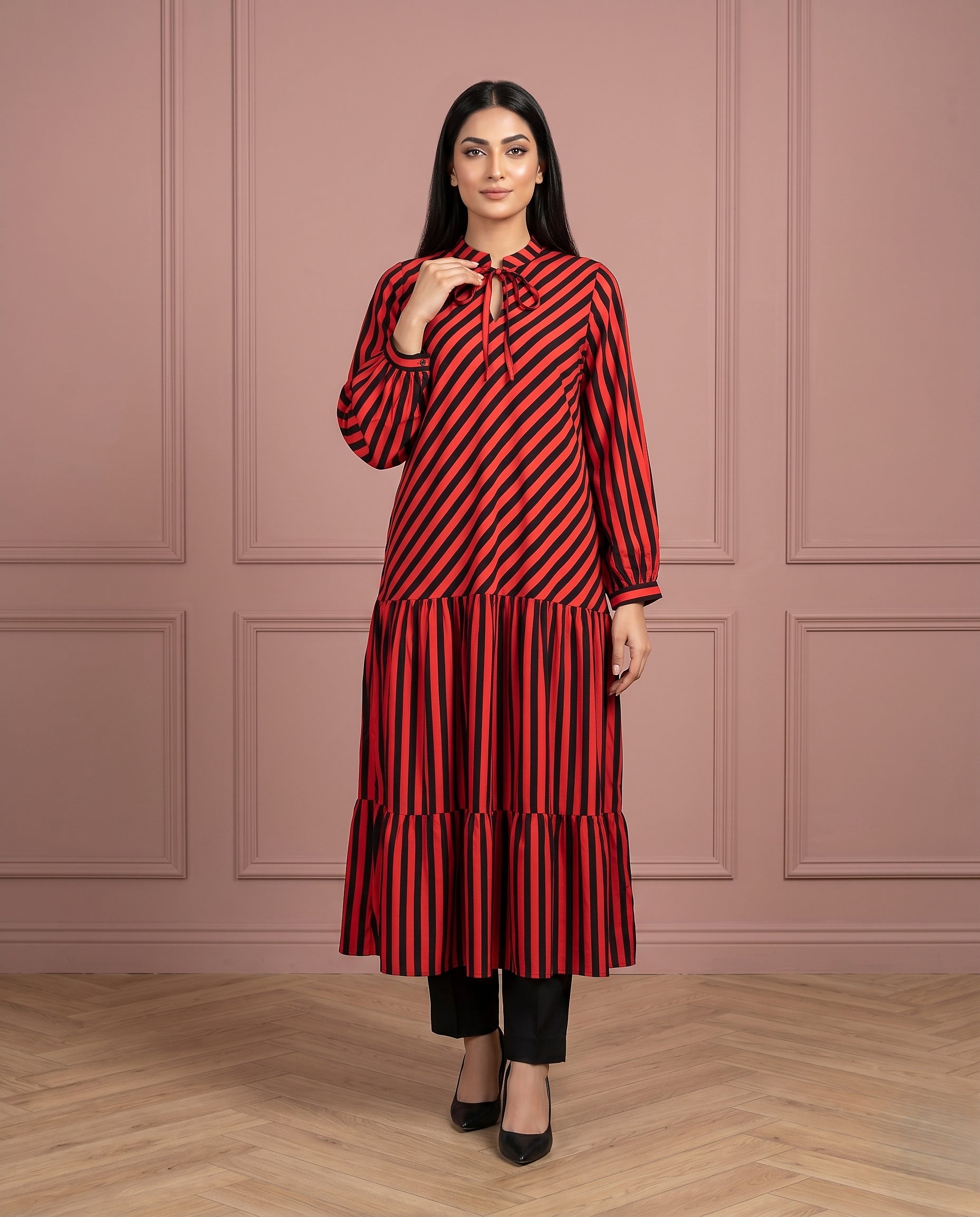 Stripped Red Linen Maxi Set