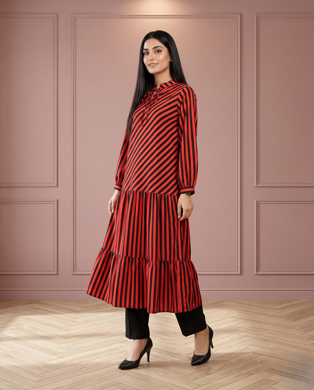 Stripped Red Linen Maxi Set