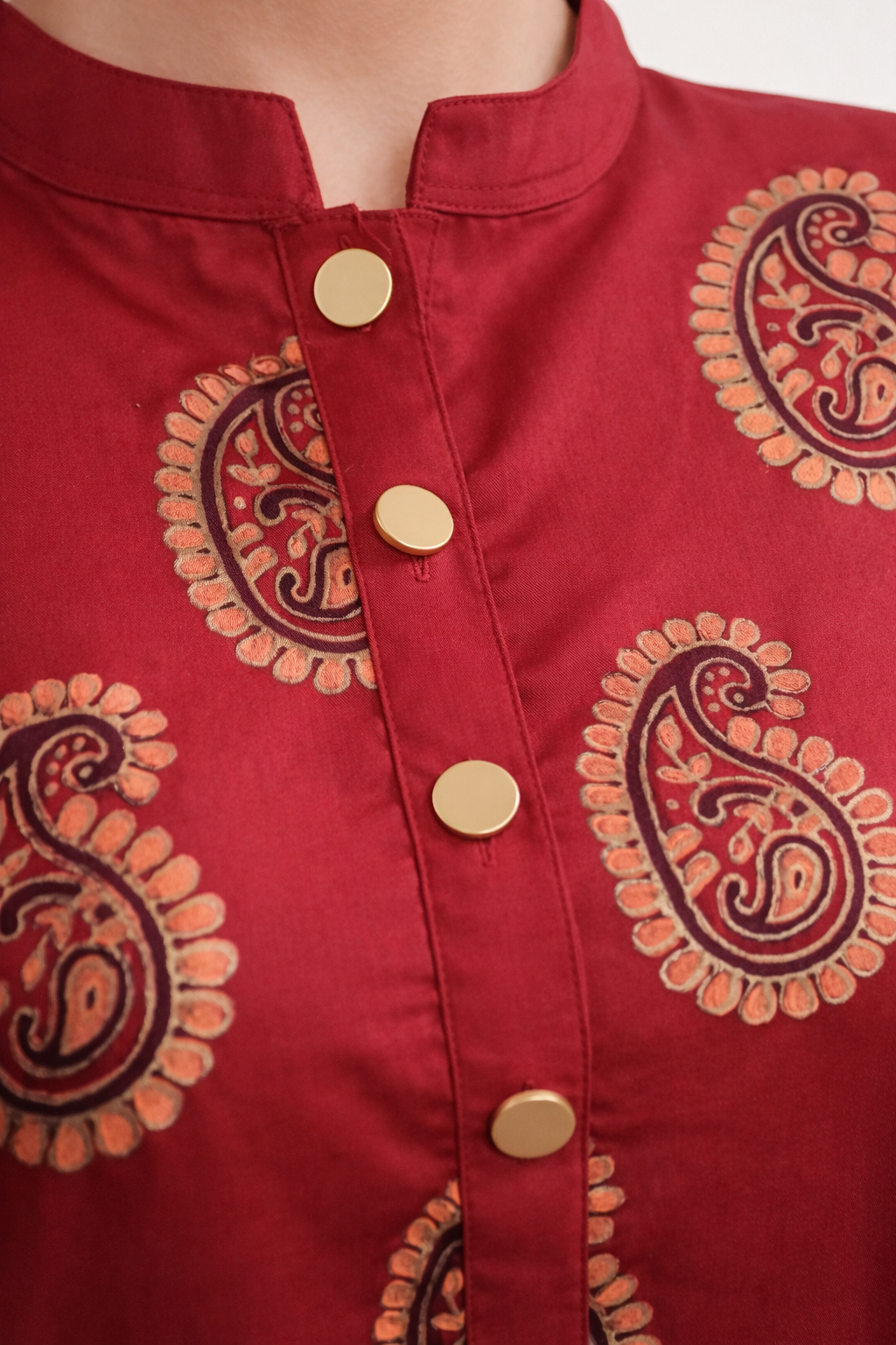 stitched block print in red color 3-piece