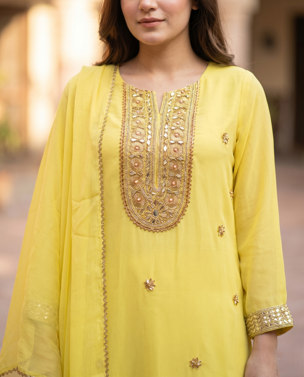 Yellow Chiffon Anarkali 4 Piece Set