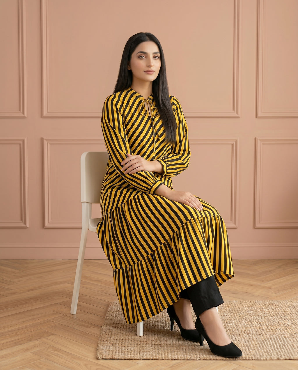 Stripped Yellow Linen Maxi Set