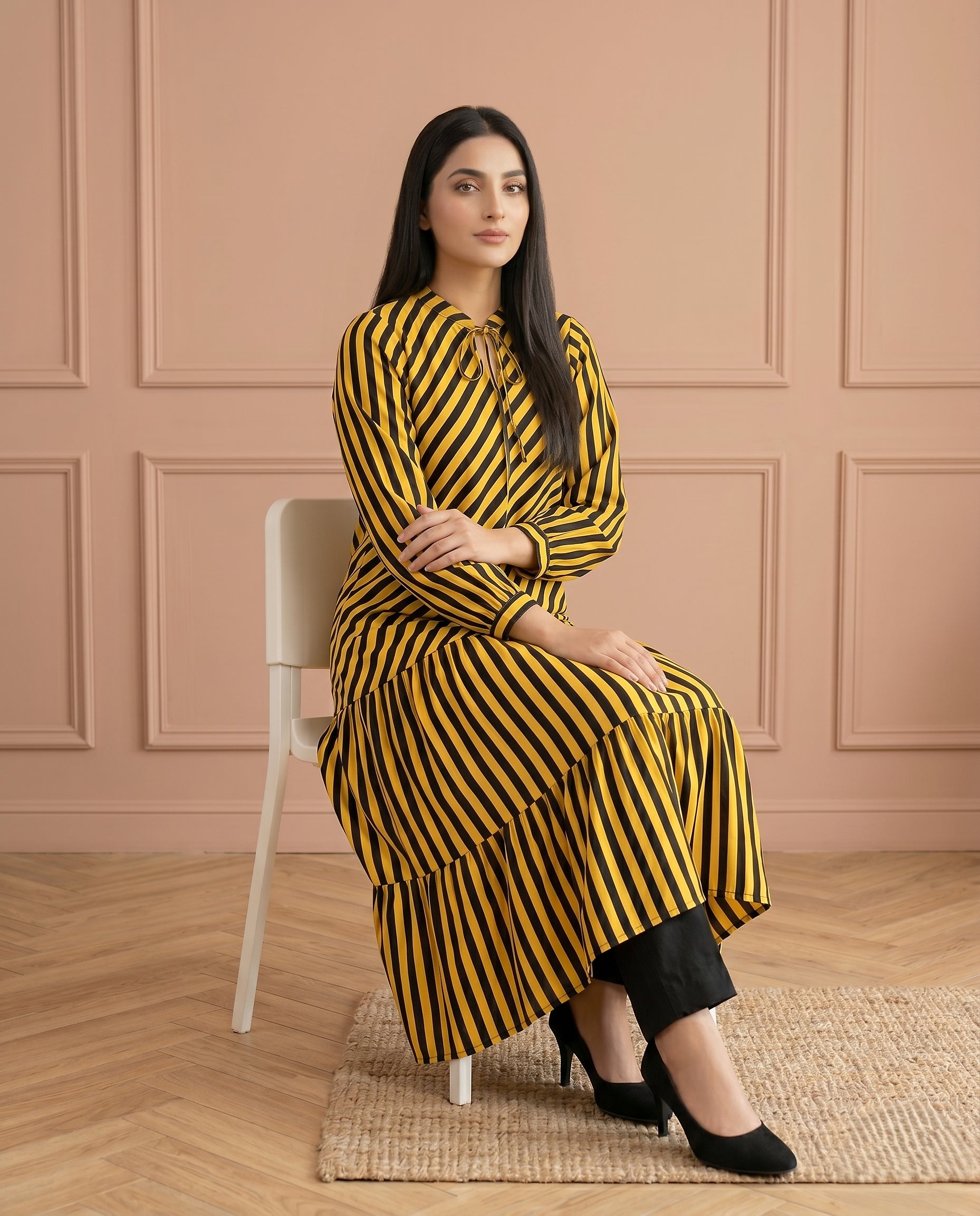 Stripped Yellow Linen Maxi Set